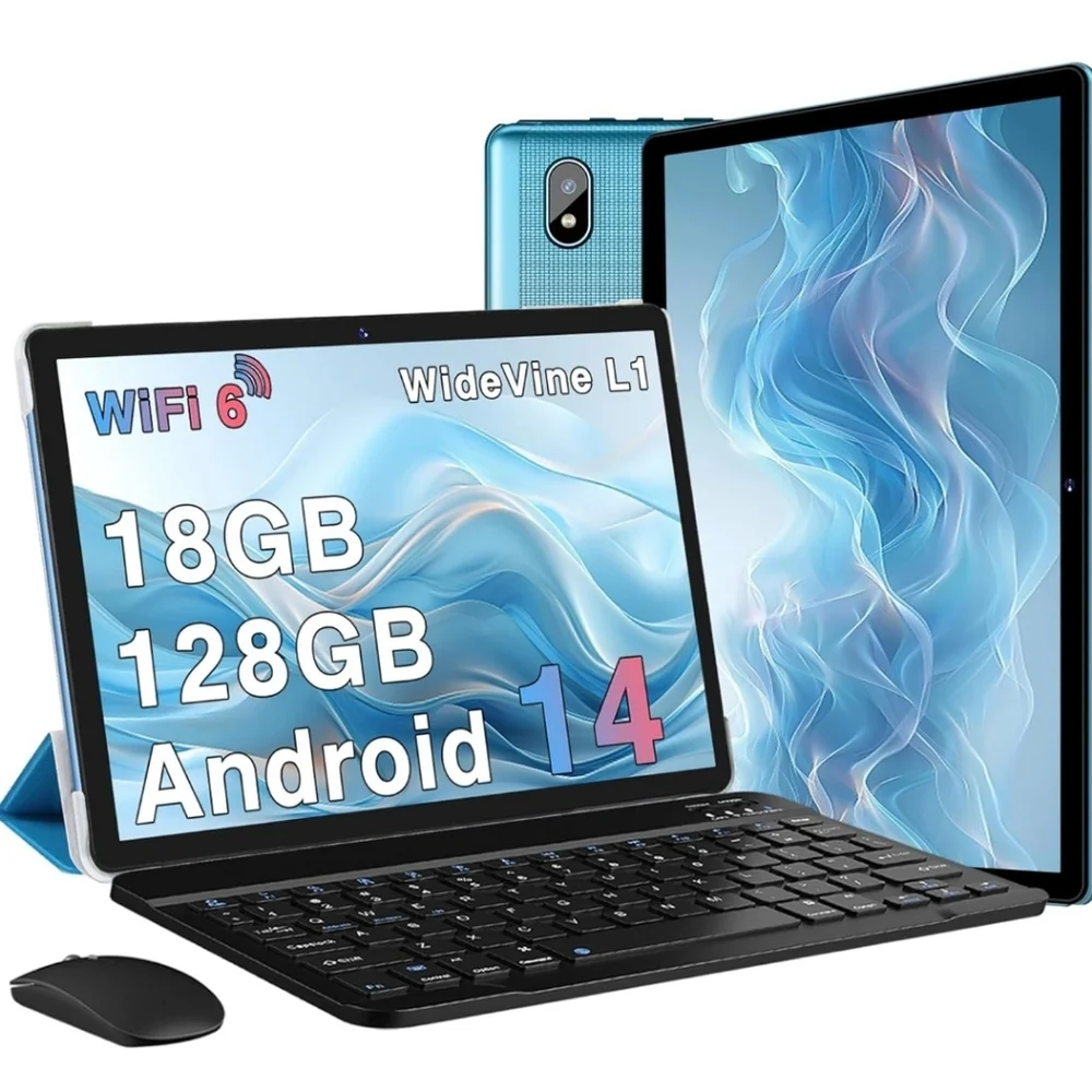 10.1 Inch Tablet with 128GB ROM+18GB RAM, 1TB Expand | Android 14, 2 in 1